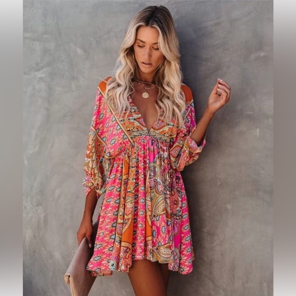 Vici Pink Patchwork Boho Dress - image 2